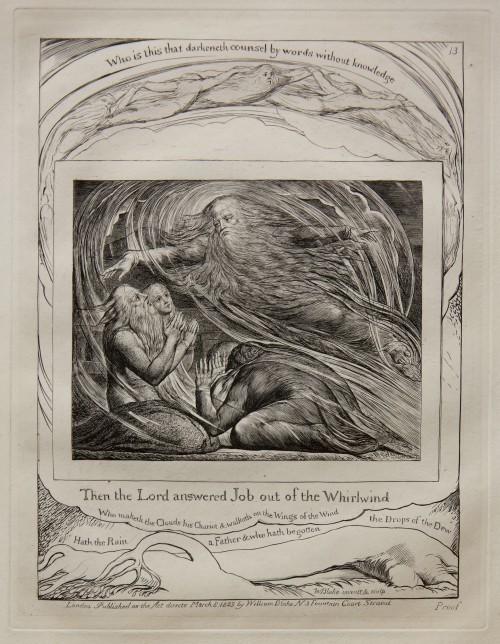 William Blake. The Lord Answering Job out of the Whirlwind, from Illustrations of the Book of Job, 1825 (published 1826). Engraving on India paper chine collé on wove paper. Jansma Collection, Grand Rapids Art Museum, 2014.1n